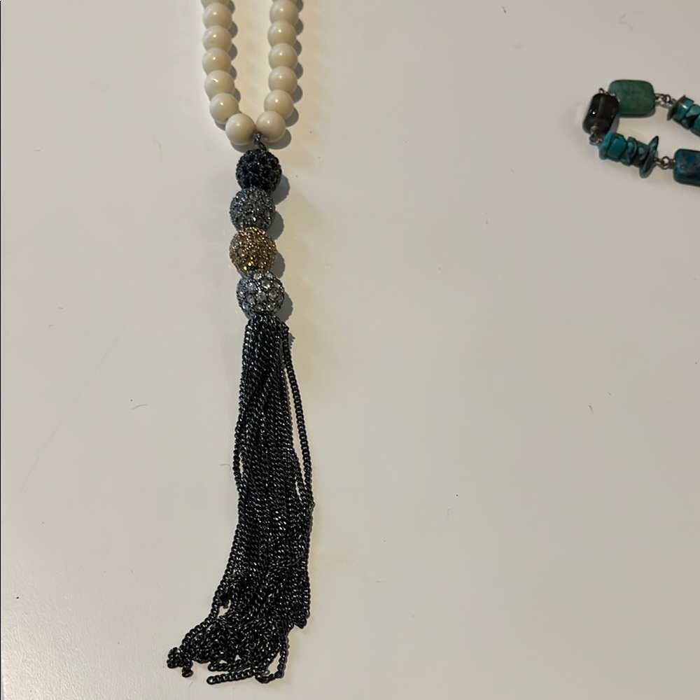 Stella & Dot Black and Gold Necklace with Elegant Tassel